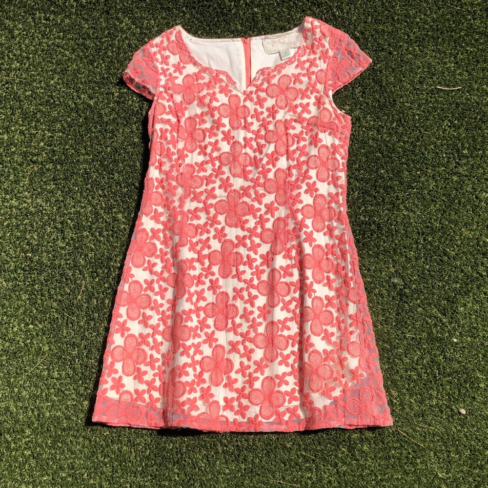 Nick & Mo Coral Lace Floral Shift Dress